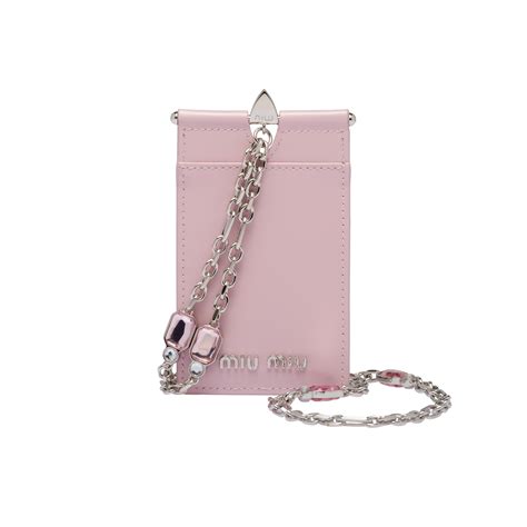 miu miu badge holder|Brushed leather badge holder Alabaster pink .